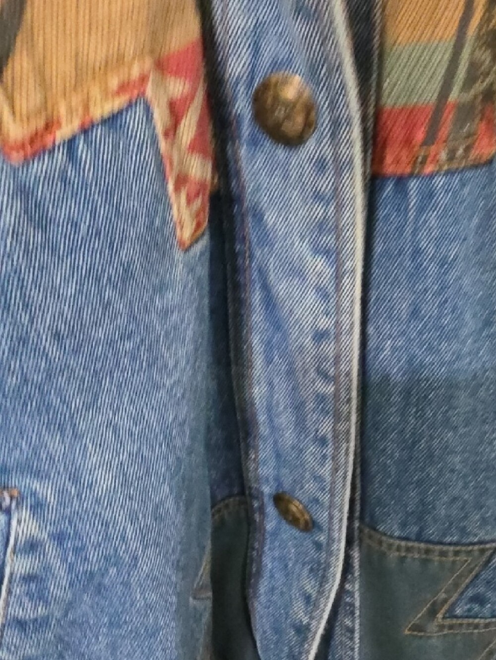 Men's Denim Southwestern Pattern Jacket - Blue & Brown - Picture 5 of 6
